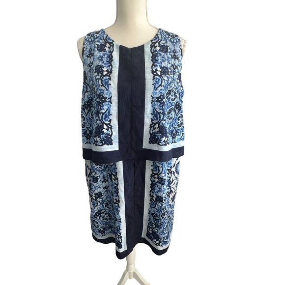 MICHAEL KORS Blue Striped Brocade Print Tiered Dress Size 14 - Picture 3 of 8